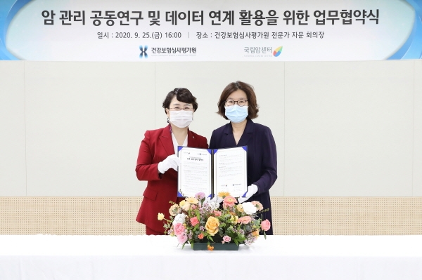 건강보험심사평가원 국립암센터 업무협약 체결 모습