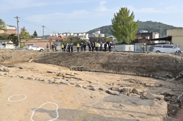 박정현 부여군수 발굴조사지 방문 장면