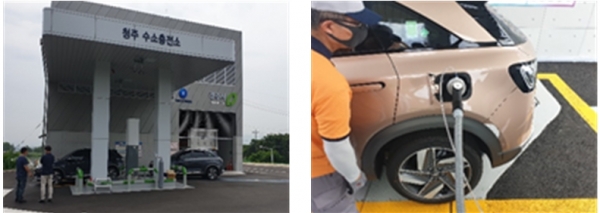 (좌) 청주 수소충전소 전경, (우) Icing 방지장치 실증 모습