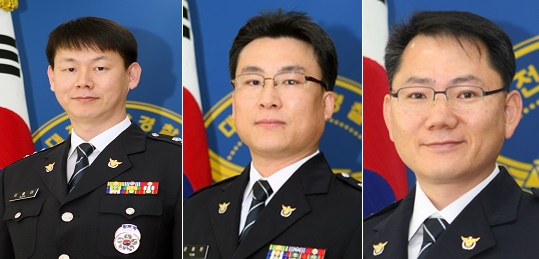 왼쪽부터 김홍태 홍보계장, 윤동환 경무계장, 유동하 청문감사계장