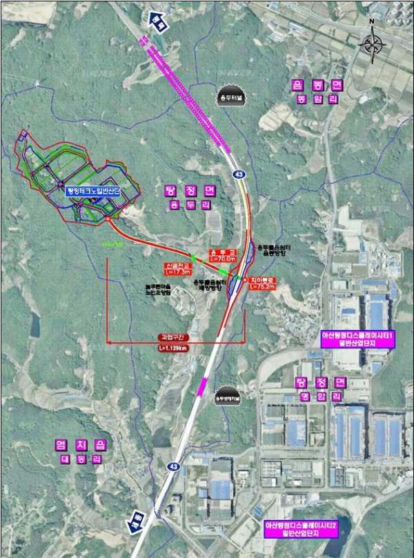 아산탕정테크노 일반산업단지 진입도로 위치도
