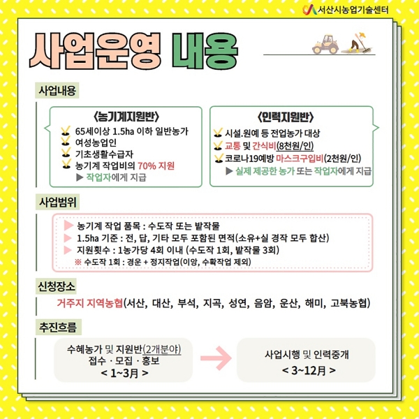 서산시농업기술센터, 농작업지원단 카드뉴스