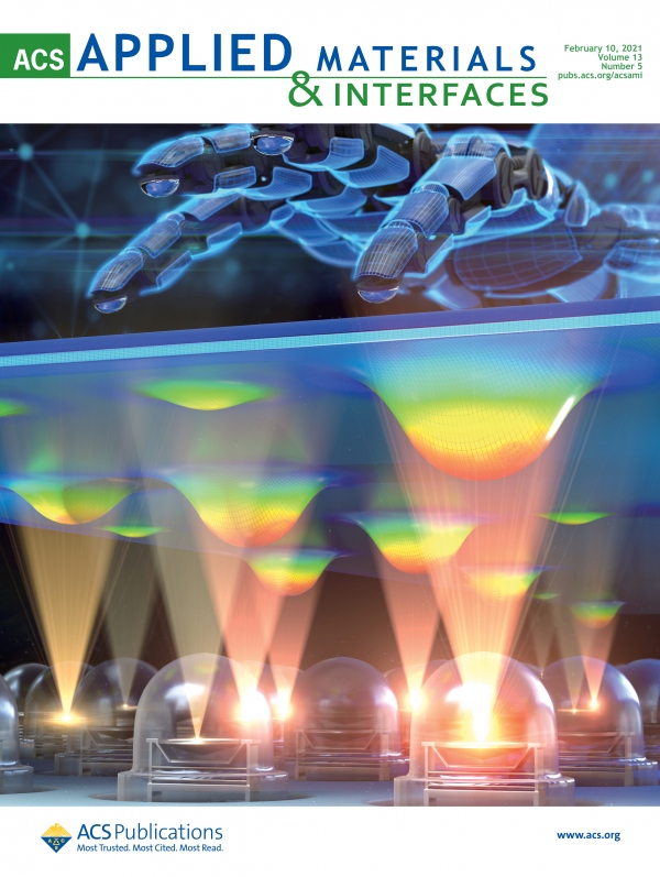 미국화학회(ACS) AMI 논문 표지에 게재된 ETRI의 LED 기반 필름형 햅틱 기술