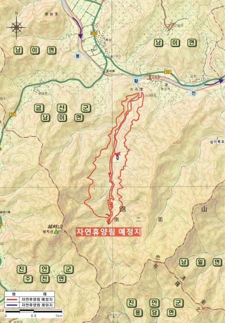 금산군 국립자연휴양림 위치도