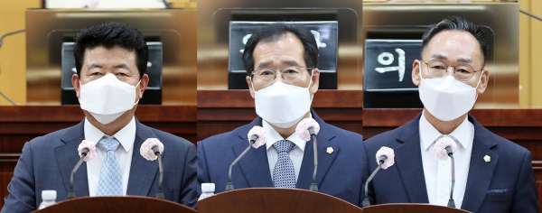 사진 왼쪽부터 임재관, 장갑순, 이수의 서산시의원 5분발언 모습.