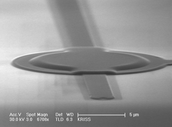 ▲ 초전도 나노전기역학 소자의 전자현미경 사진