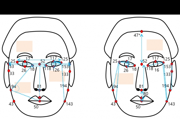 그림2. 고혈압 환자와 정상인 간 차이를 보이는 안면 변수