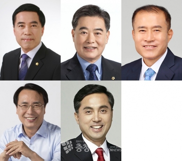2022년 6월 1일 지방선거 대전 동구청장 출마 예정자. (왼쪽 위 시계방향) 황인호 대전 동구청장, 남진근 대전시의원, 이종호 대전시의원, 박희조 국민의힘 대전 동구당협 부위원장, 한현택 전 동구청장