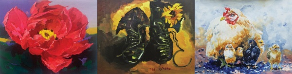 모란 (유화,8F_윤지욱), 낡은 구두와 해바라기 (유화,8F_오정열),엄마와 함께 (수채화,10P_이일주)