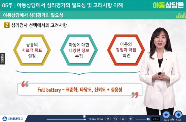 김세영 교수의 ‘아동상담-놀이와 예술을 통한 어린이 마음치료’ 수업 캡처 장면.