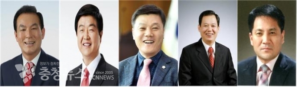 왼쪽부터 백성현 전 후보, 송영철 전 후보, 박승용 시의원, 전낙운 전 도의원, 장창우 전 논산경찰서장