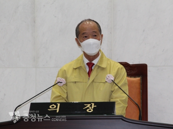 이승구 예산군의장이 10일 269회 임시회에서 "일본 원전 오염수 해양 방류 결정을 규탄한다"고 밝혔다.