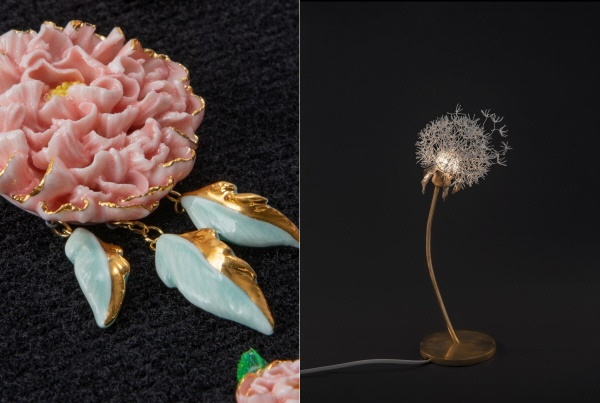 (좌)금상 - 도자기 쥬얼리 세트, (우)대상 - 민들레 홀씨 조명