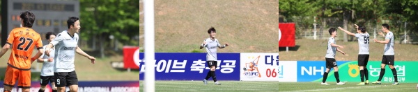 (왼쪽부터) 조주영, 이예찬 ,정준하 득점 모습