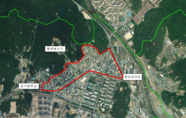 상수관로 세척(붉은색 구간(엄사면 일원) 상수관로 세척 예정지역)