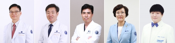 좌측부터 박재형 교수, 선병주 교수, 이재환 교수, 김정애 간호사, 지성주 교수