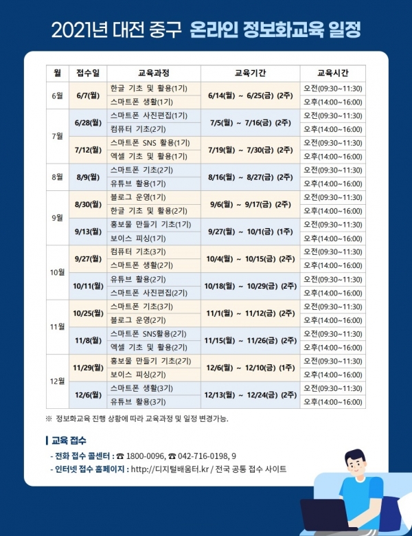 2021년 대전 중구 온라인 정보화교육 일정