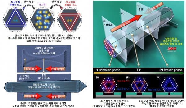 정육각형 마이크로 막대 공진기 구조에서 생성된 상온 플라리톤 기반의 시공간 대칭 시스템 개념도