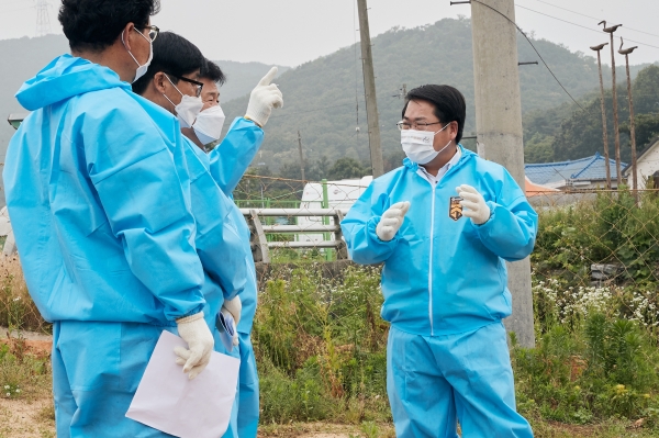 오세현 시장 과수화상병 피해 농가 방문 모습