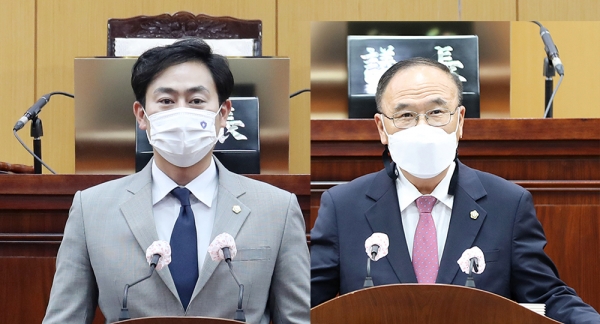 24일 제263회 제1차 정례회 제2차 본회의 시작에 앞서 최기정 의원과 조동식 의원이 5분 발언을 했다.