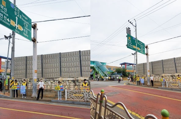 당진시 교통안전용품 전달 등 캠페인 진행 모습