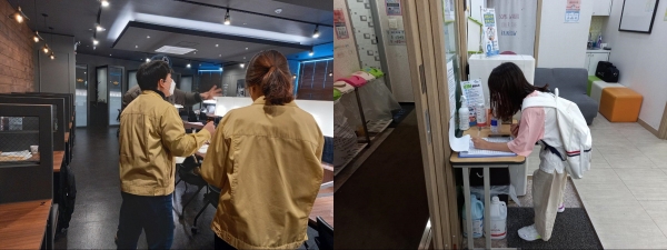 아산시, 학원·교습소 등 코로나19 일제방역점검 실시 사진(좌, 우)