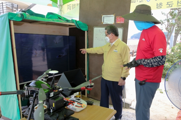 춘장대해수욕장 코로나19 방역상황 점검 모습