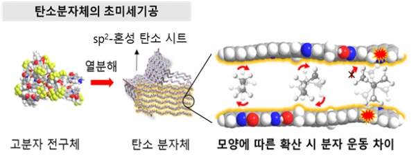 탄소 분자체의 초미세 기공 모식도