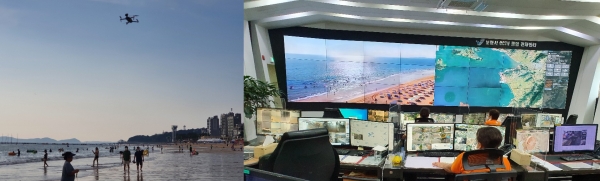 드론 활용한 물놀이 안전관리 모습