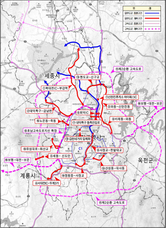 충청권 메가시티 광역도로망 노선도