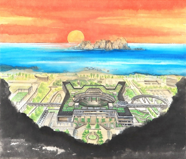 1월_한국원자력연구원 문무대왕과학연구소,53.0×45.0cm, 한지에 수묵담채, 2021