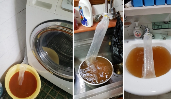 노후 공동주택 옥내 배관 세척 모습