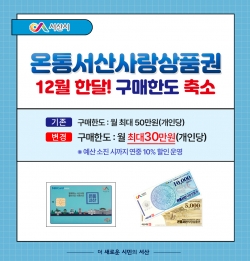 온통서사랑상품권 12월 구매한도 축소 안내 카드뉴스