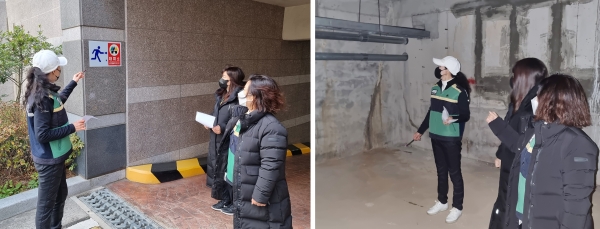 합동 점검반이 지난 2일 대산읍에 위치한 민방위 비상대피시설의 안내 및 유도표지판, 내부장비를 점검하는 모습