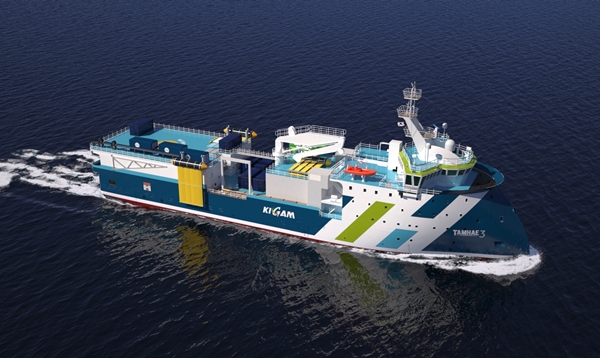 2024년 취항 예정인 6,000톤급 고성능 3D/4D 물리탐사연구선 탐해3호 선체 디자인