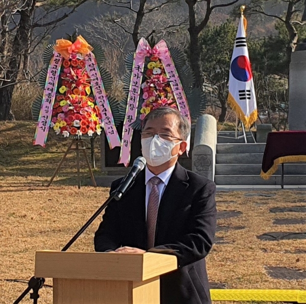 단재 신채호 선생 탄신 141주년 기념행사 축사 모습