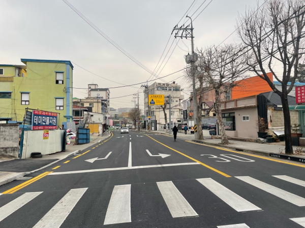 테미삼거리 우회전 확장 공사 완료 모습