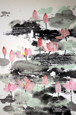 왕유, 연꽃, 138X70㎝(부분), 화선지에 수묵담채, 2019 (작품사진 목원대 제공)