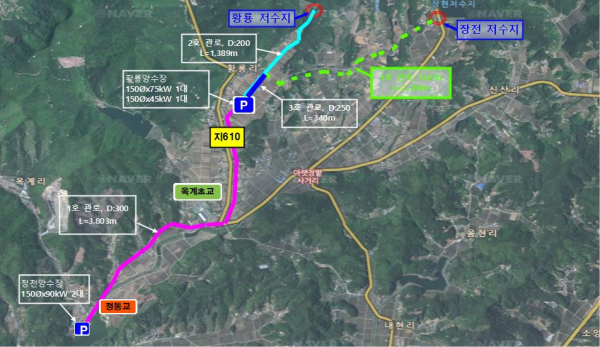 황룡·장전지구 양수저류시설 관로 매설 현황