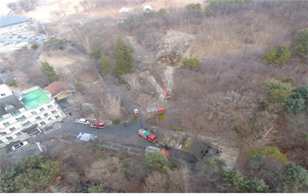 지난 25일 열린 산불 유관기관 진화 훈련 사진(드론 촬영)