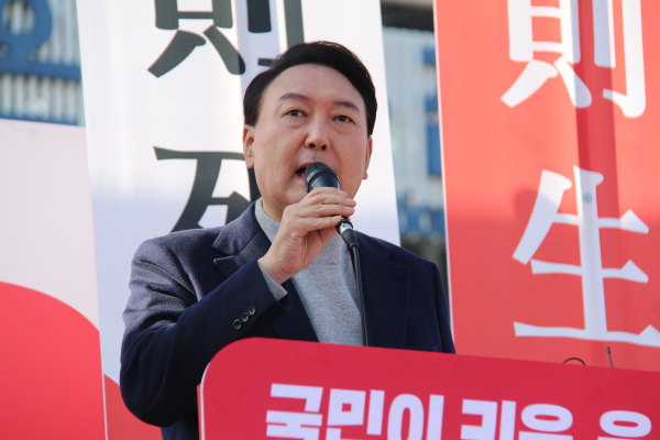 아산 유세현장에서 연설하는 윤석열 국민의힘 대선 후보