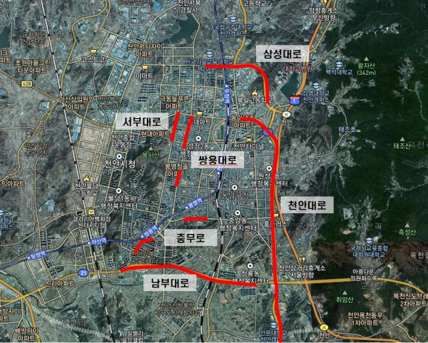 주요 6개 간선도로 도로포장 위치도