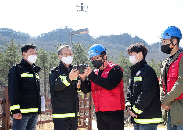 드론 활용한 산불 예방 홍보 실시 모습