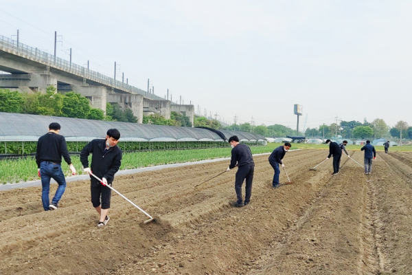 대덕구의 고추 재배 농가를 찾아 밭고랑 만들기 농촌일손돕기를 펼쳤다.