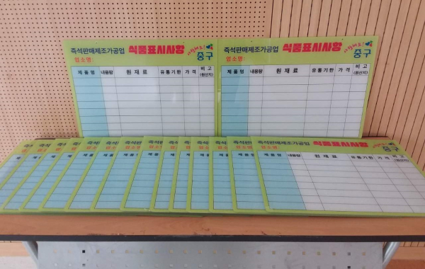 즉석판매제조가공업 식품표시알림판