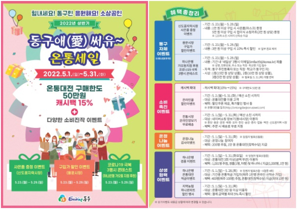 5월 한 달 동안 온통대전 캐시백 15% 지급 및 다양한 소비촉진 이벤트