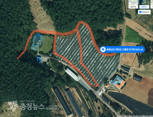 국민의힘 한상기 태안군수 후보가 국유지를 무단으로 사용해 논란이 일고 있다./사진은 해당 국유지.