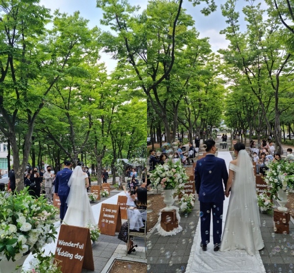 지난 11일 보라매공원에서 열린 ‘사랑의 결실, 작은 결혼식’ 2호 커플 결혼식 진행