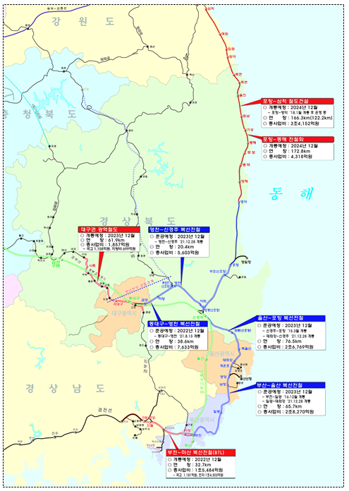 영남권 건설사업 노선도