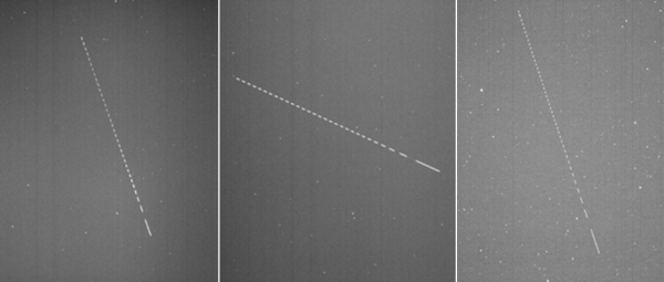 (왼쪽부터) OWL-Net으로 관측한 누리호 발사체 3단, 더미위성, 성능검증위성